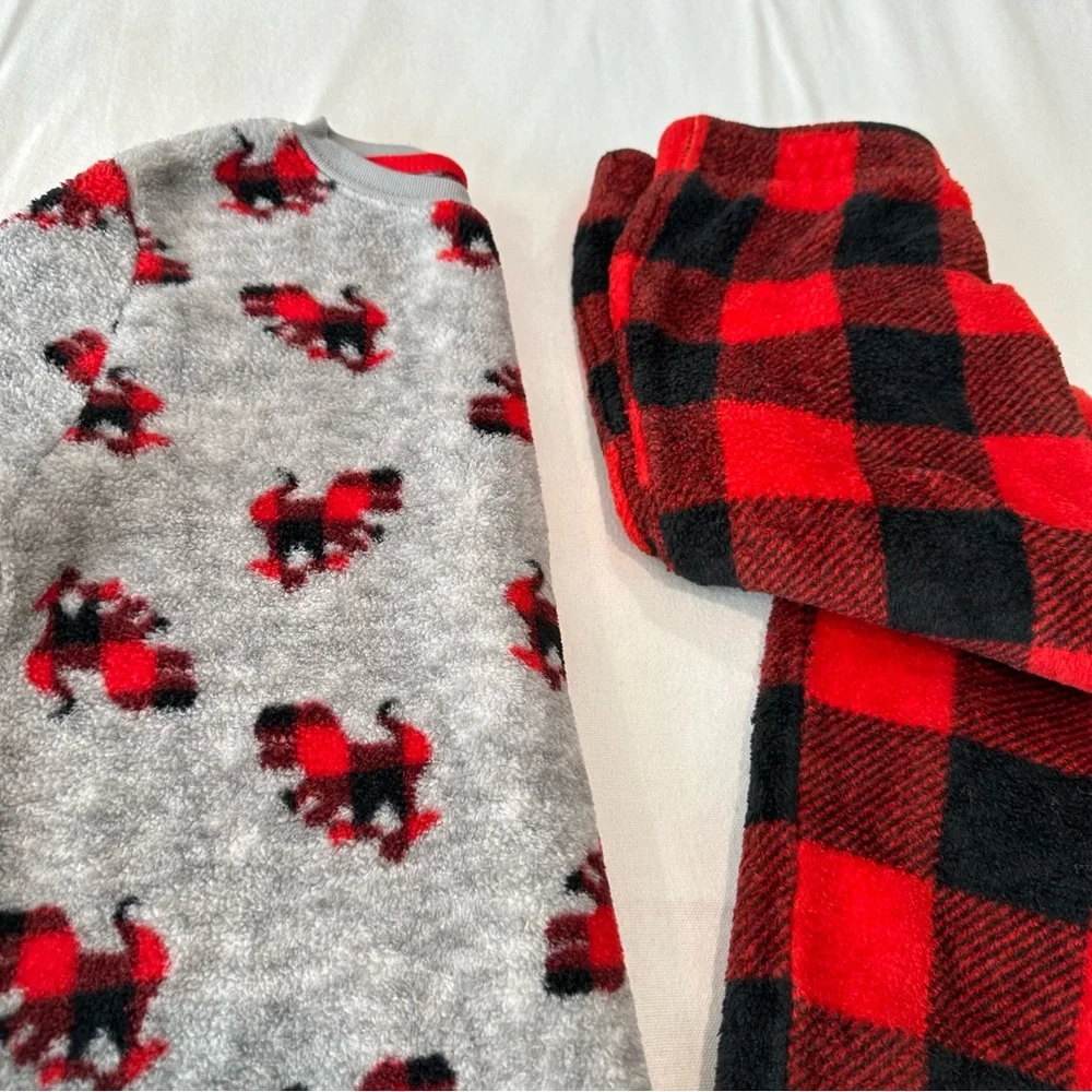 Pajamas Kids Size 8/10 Christmas Holiday Cozy Red Gingham Fairisle Warm Winter